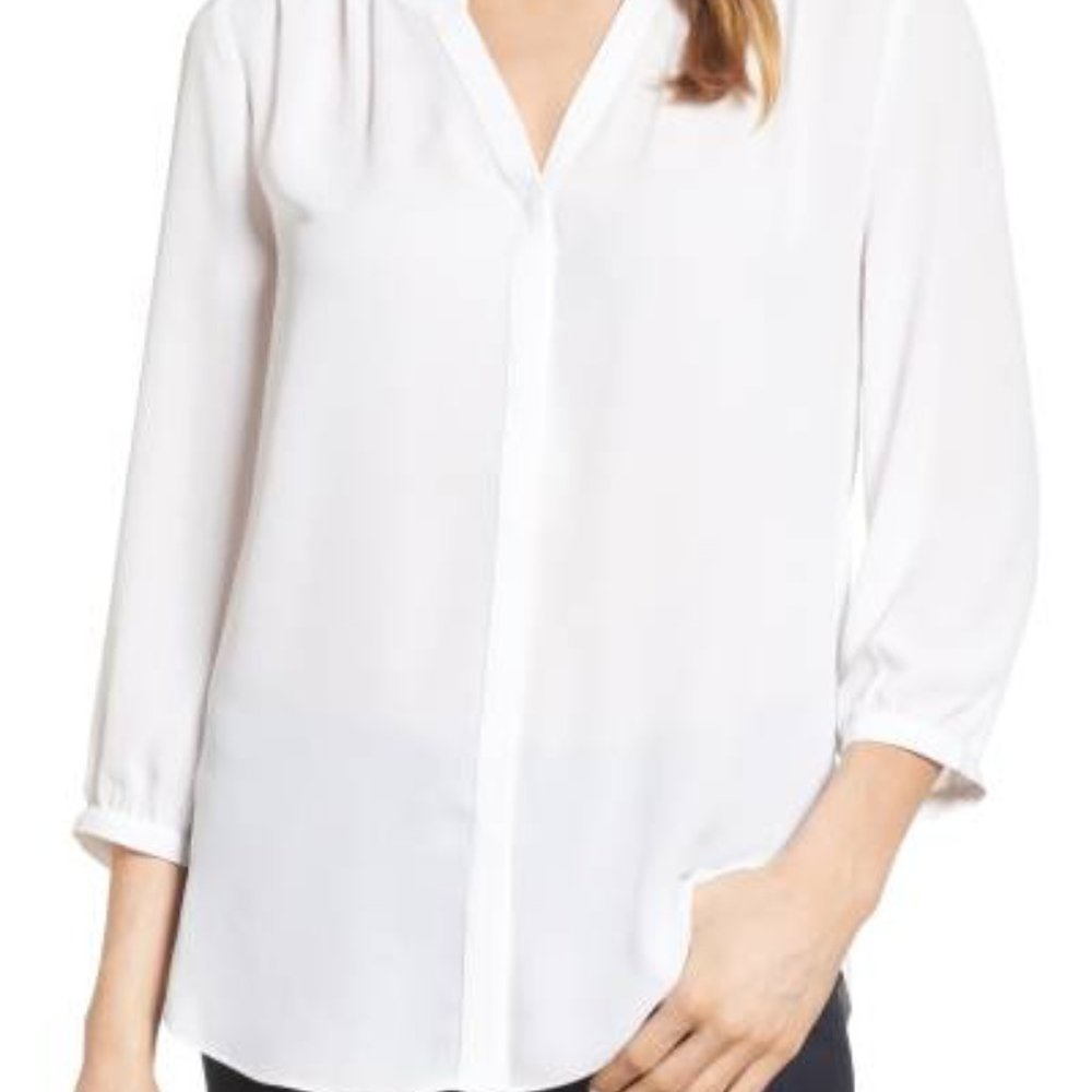NYDJ Pleat Back Blouse Optic White